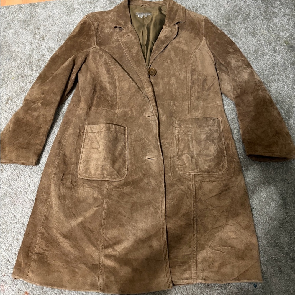 Women's Brown Suede Single-Button Trench Coat